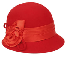 Load image into Gallery viewer, Wool Felt Cloche With Satin Rose