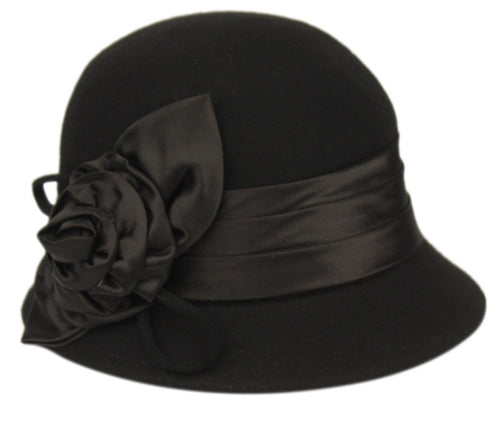 Wool Felt Cloche With Satin Rose