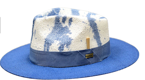 THE LUX COLLECTION STRAW FEDORA HAT HAND-DYED FLAT WIDE BRIM