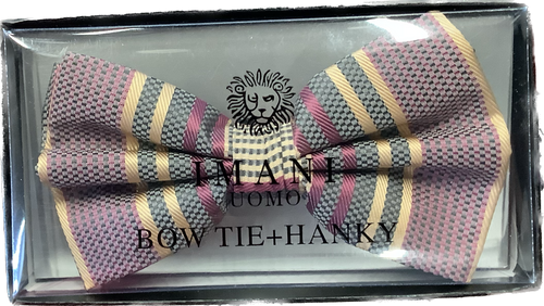 IMANI UOMO BOW TIE PATTERN PRE-TIED WITH HANKY(MICROFIBER)