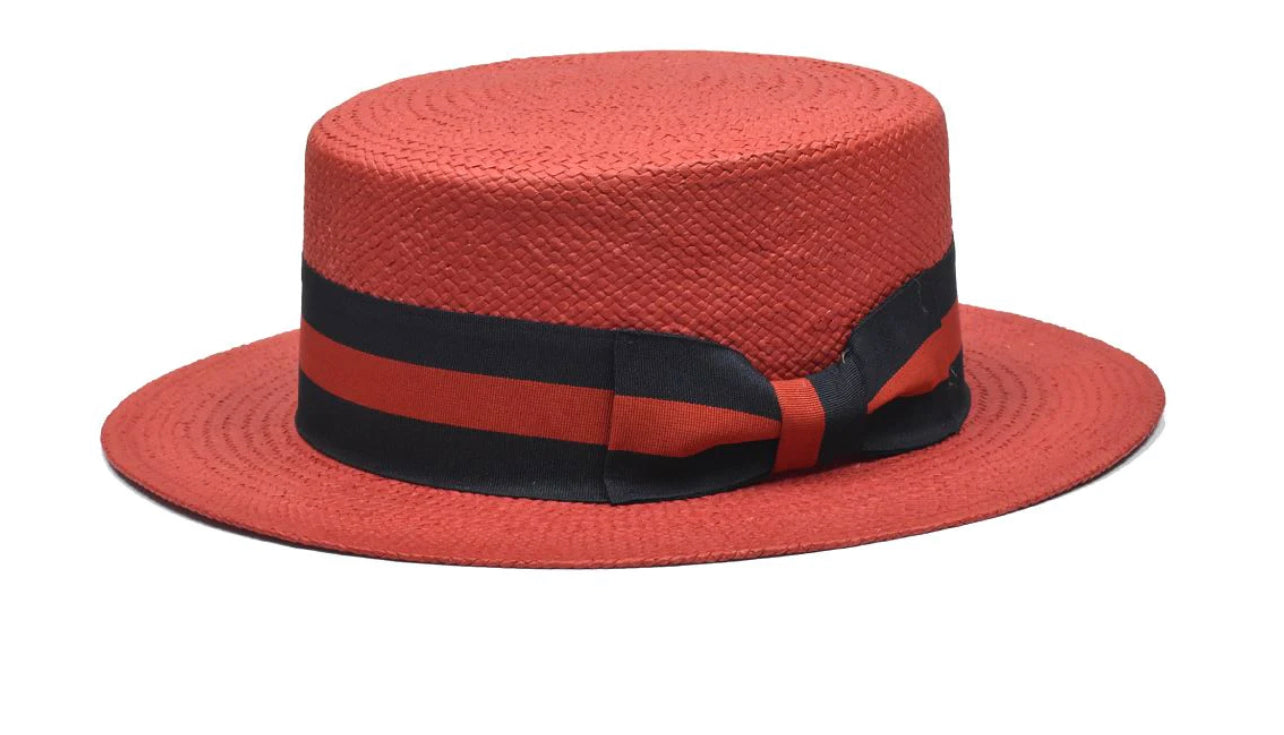 Red Boater with Blue Band