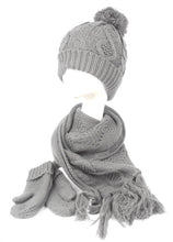Load image into Gallery viewer, KNIT BEANIE WITH POM POM + SCARF + MITTENS Set