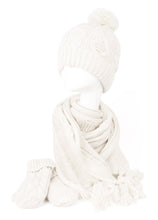 Load image into Gallery viewer, KNIT BEANIE WITH POM POM + SCARF + MITTENS Set